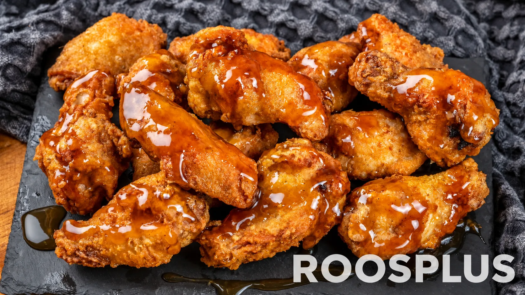 Golden chicken wings coated in a glossy amber glaze at Bismillah Pizza, Eglinton Avenue East, Scarborough.