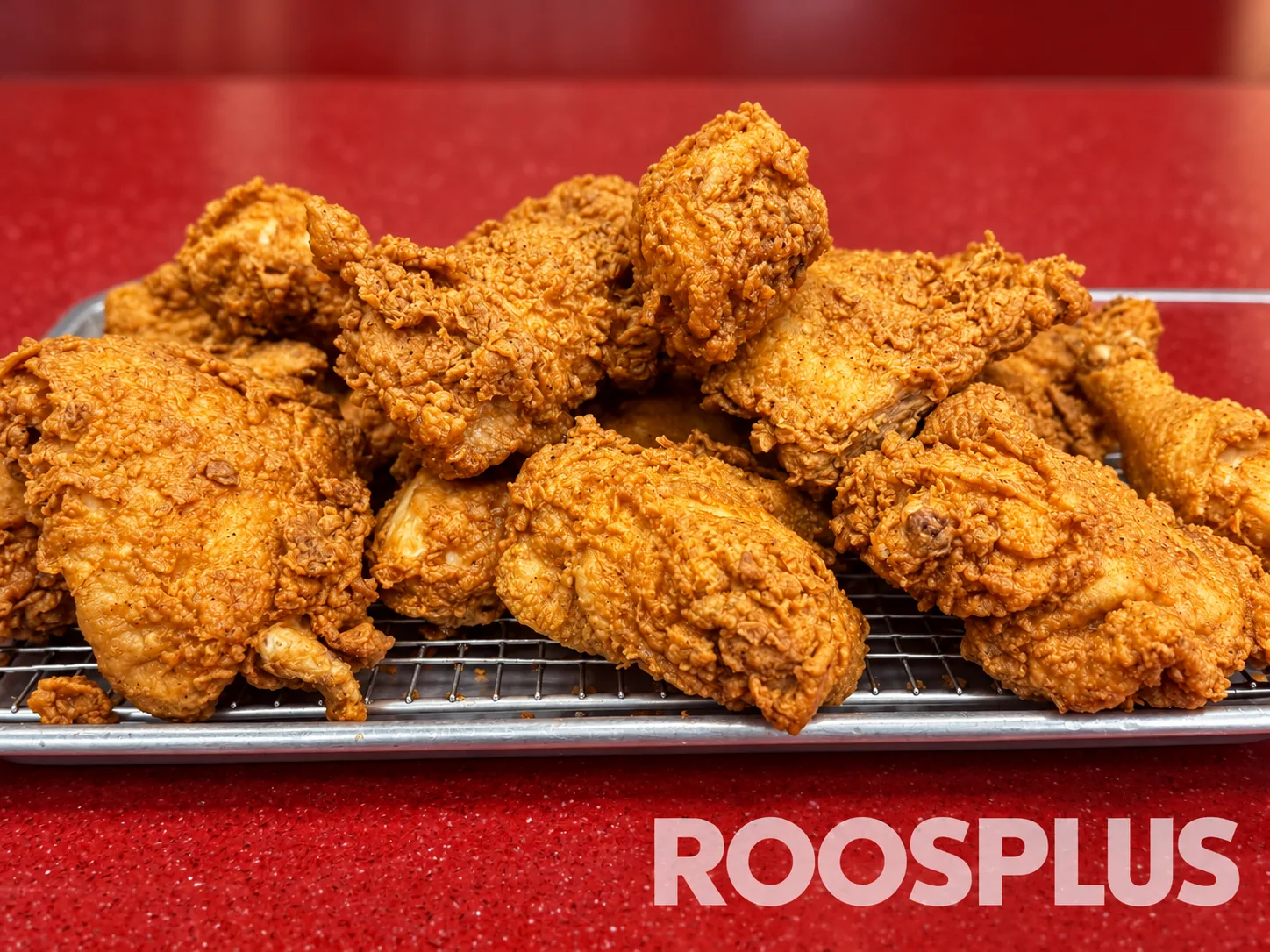 Close view of crunchy breaded chicken pieces on a metal tray at Bismillah Pizza, Eglinton Avenue East, Scarborough.